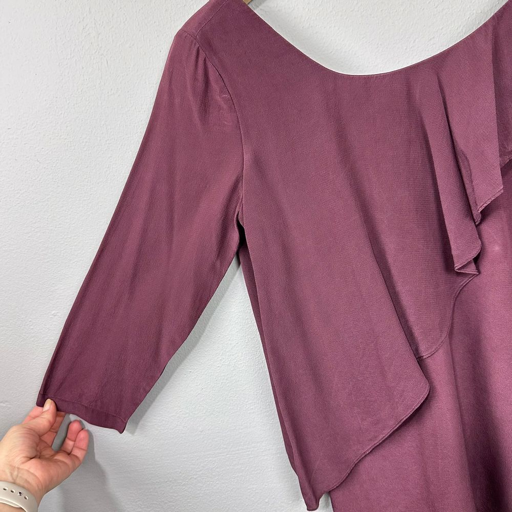 See by Chloe Silk Ruffle Blouse Size 2 Burgundy Asymmetric Romantic‎ Artsy FLAWS - Picture 12 of 16